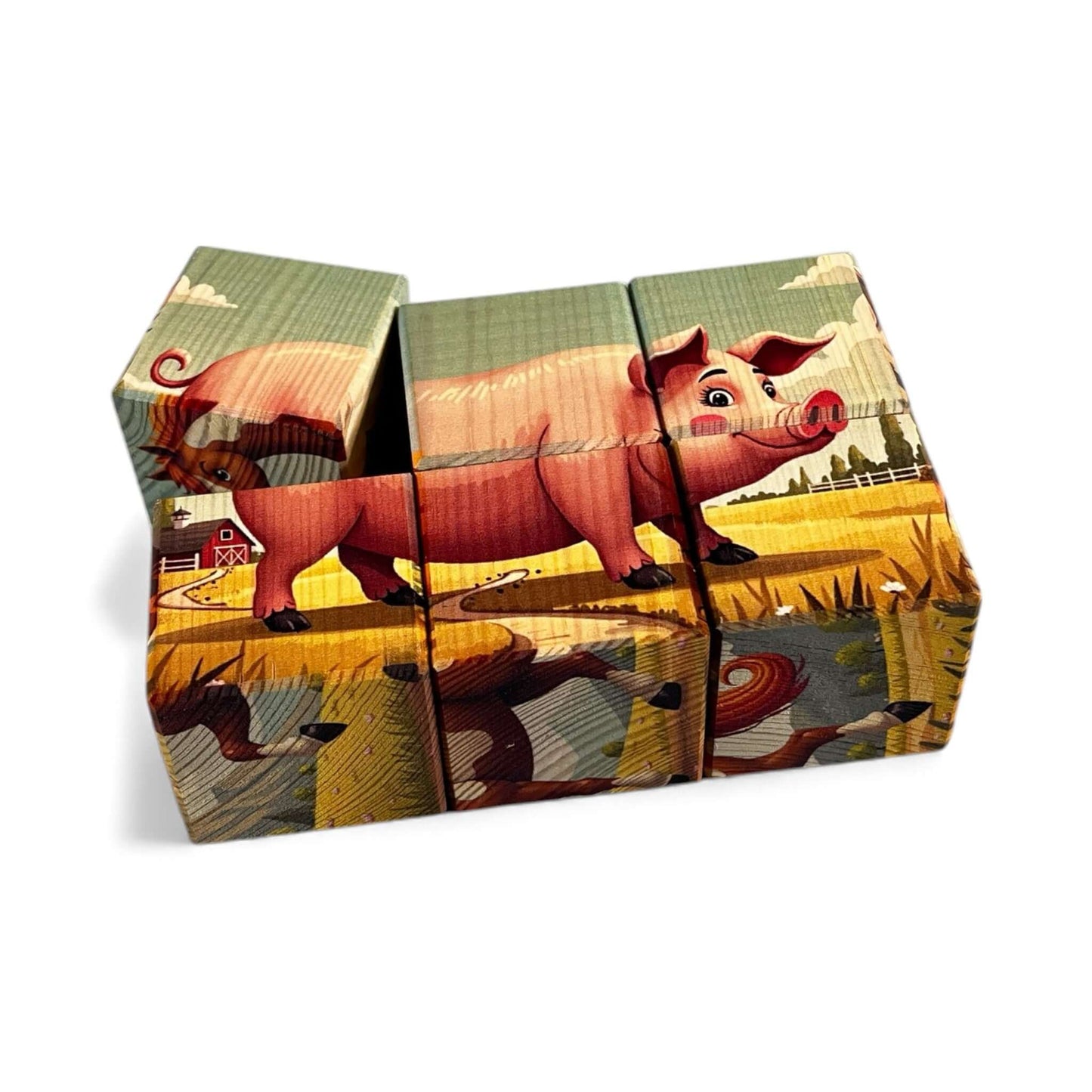 Farm Animal Picture Blocks – Set of 6 featuring a pig image on wooden blocks for puzzle play.