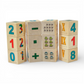 Wooden blocks with numbers - 12 pcs, featuring Arabic and Roman numerals and calculation symbols.