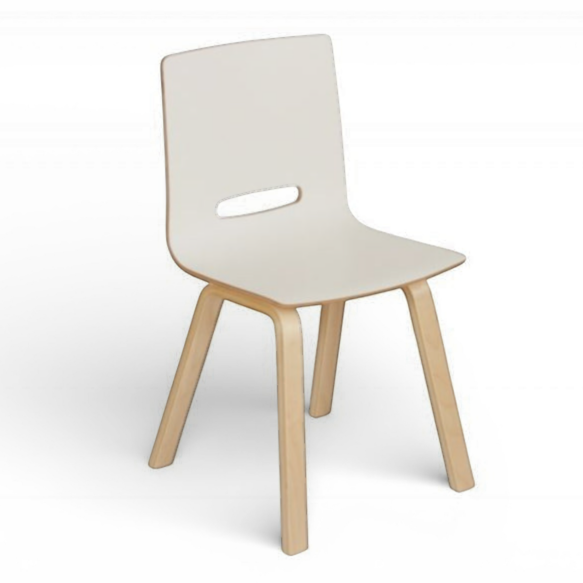 Infano Elf chair with bent birch plywood seat and back, natural wood legs, and a cutout detail.