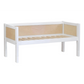 Infano Jerwen compact bed frame in natural birch wood and white finish, 90x200 cm size with slatted base.