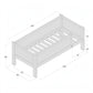 Infano Jerwen junior bed technical drawing showing dimensions for a 70x160 cm solid birch wood frame with safety rail