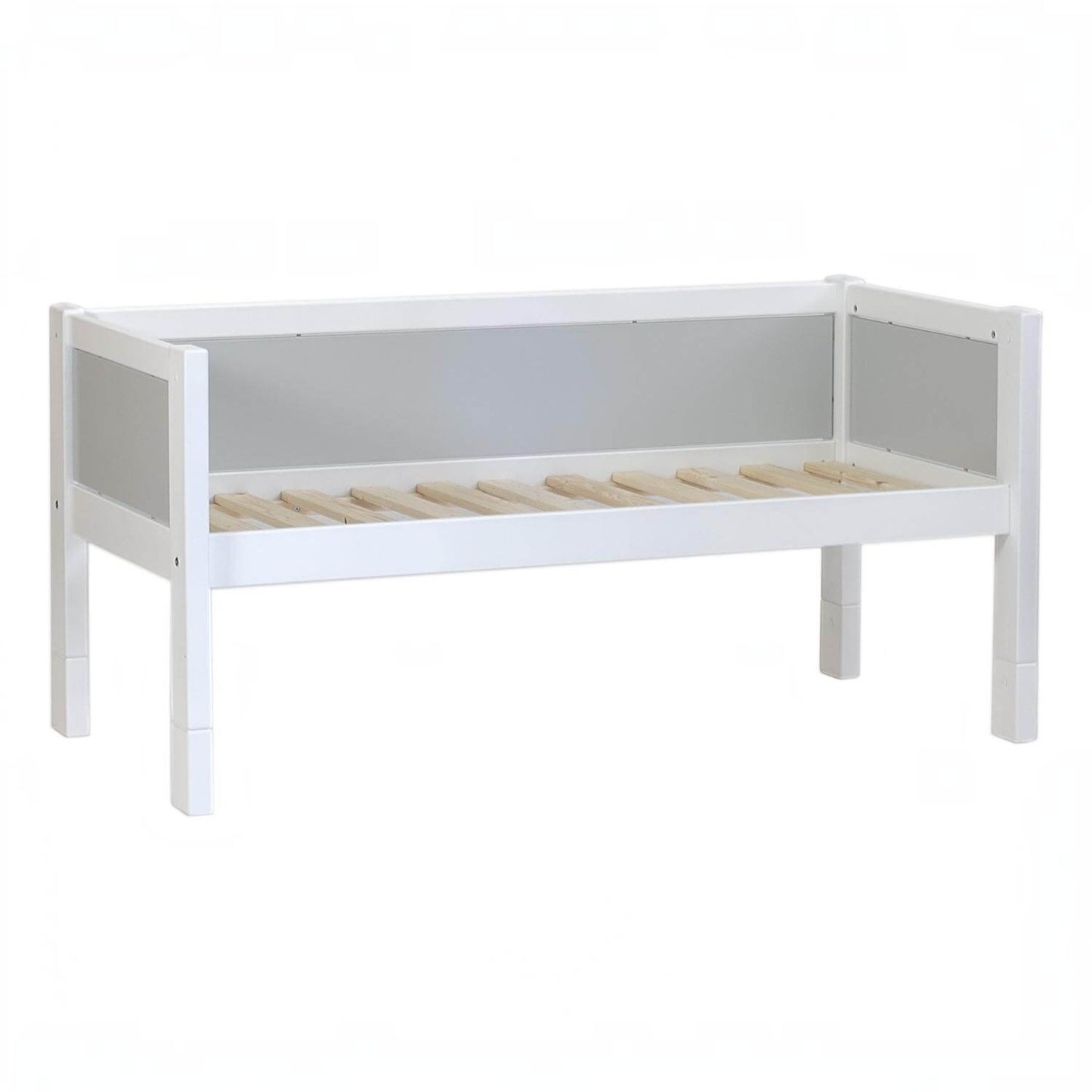 Infano Jerwen compact 90x200 cm bed frame in white birch wood with a solid base and protective side panels