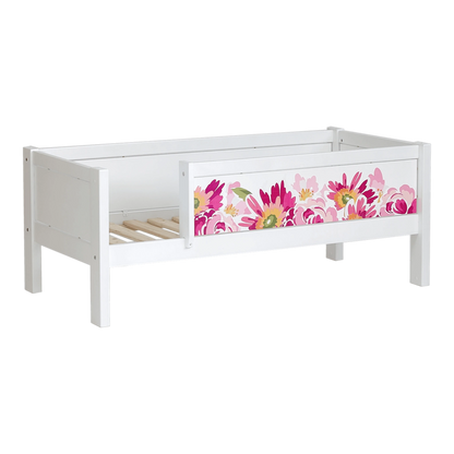 Infano Jerwen white junior bed with floral safety barrier and solid birch wood frame for children