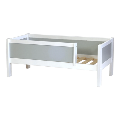 Infano Jerwen junior bed in white and grey birch wood with a front safety barrier for children