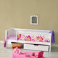 Infano Jerwen white junior bed with floral safety barrier, storage drawer, and solid birch wood frame in a playroom.