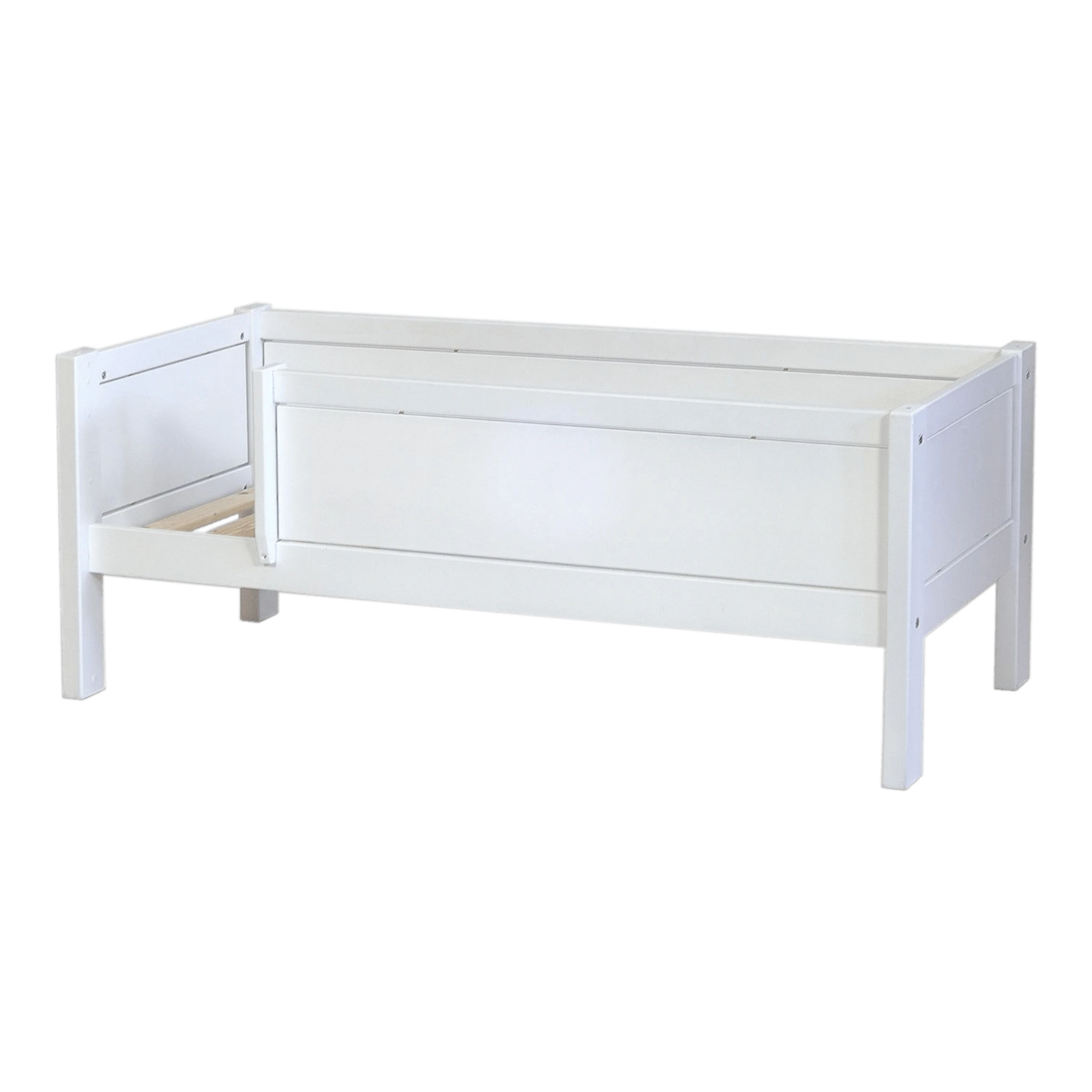 Infano Jerwen white junior bed made of solid birch wood with a protective safety barrier for children