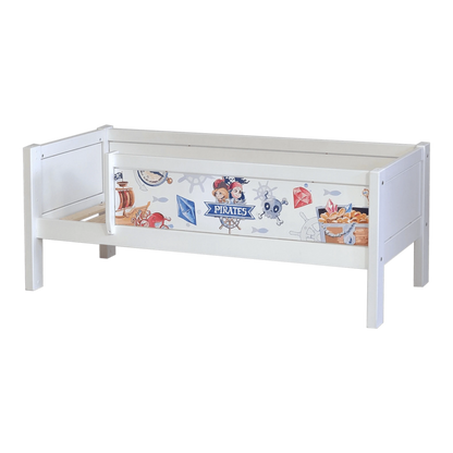 Infano Jerwen white junior bed with pirate-themed safety barrier and solid birch wood frame for children