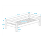 Infano Lahe white pinewood bed frame with backrest, showing 90x200 cm dimensions and structural measurements.