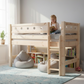 Infano natural lacquered pine mid-high bed with safety barrier, 90x200 cm, for kids' room.