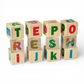 Infano wooden letter blocks with colorful alphabet letters and patterns. Set of 12 blocks for learning and play.