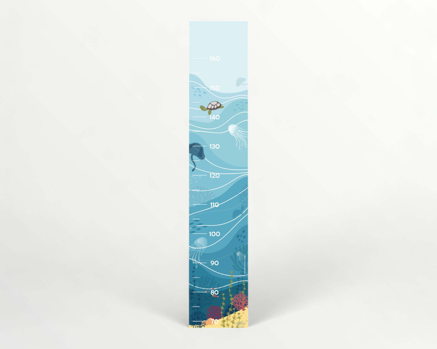 Kids measuring stick with ocean-themed design for tracking child's height growth.