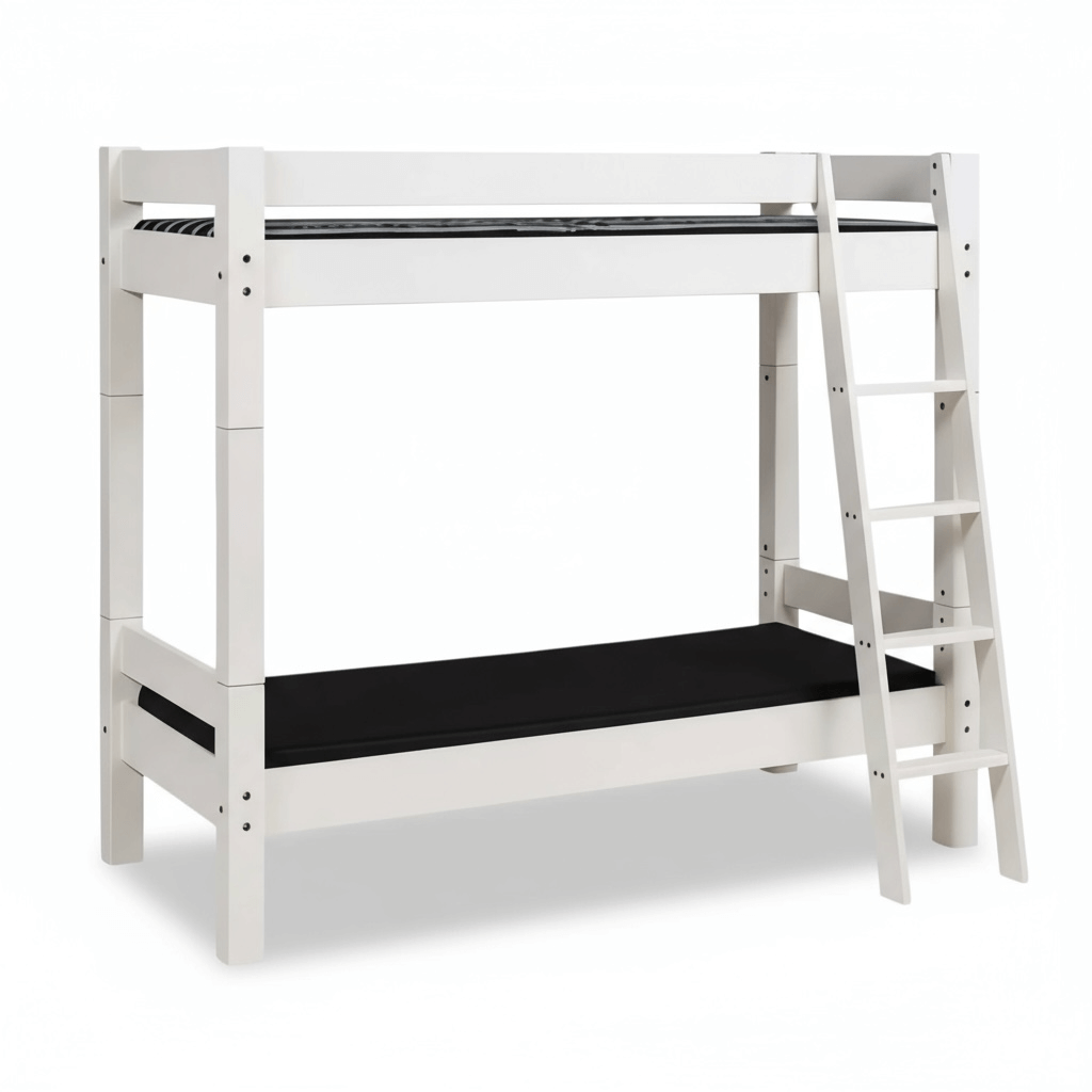 Lahe - Bunk bed with slant ladder - 90x200 cm - White showcasing its stylish design and durable construction.