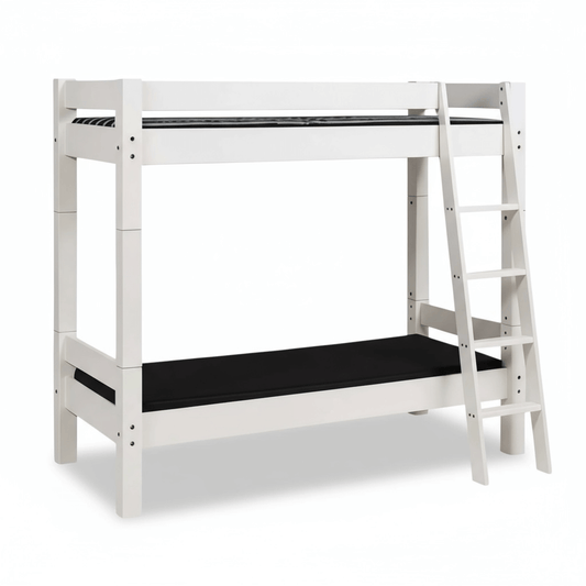Lahe - Bunk bed with slant ladder - 90x200 cm - White showcasing its stylish design and durable construction.