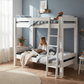 Lahe - Bunk bed with slant ladder - 90x200 cm - White in a stylish bedroom with a child reading.