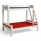 Lahe - Family bunk bed - 90/140x200 cm - White with red mattress and ladder, featuring Scandinavian design.