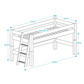 Lahe - Half high bed with slant ladder end mount - 90x200 cm - White dimensions illustration