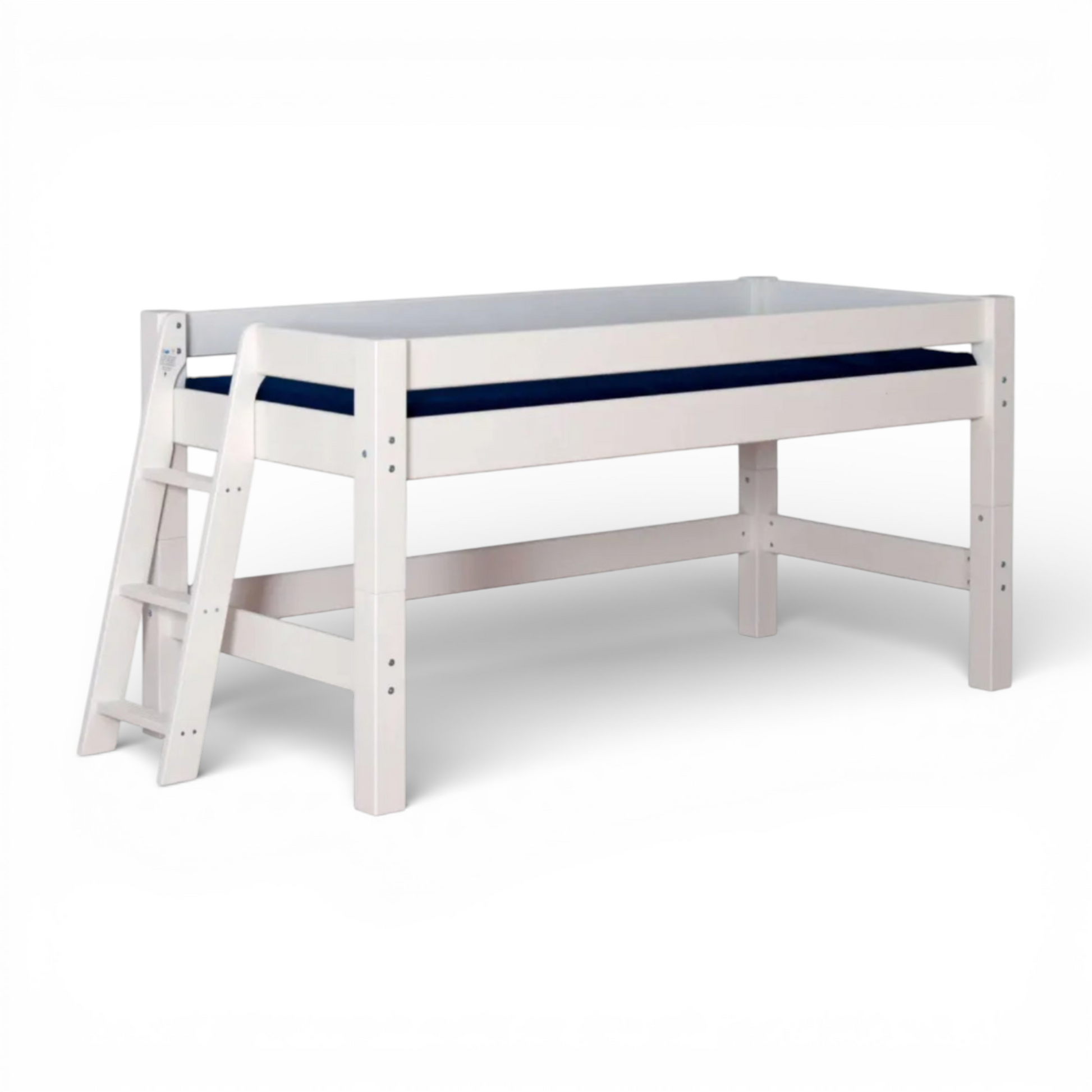 Lahe - Half high bed with slant ladder end mount - 90x200 cm - White