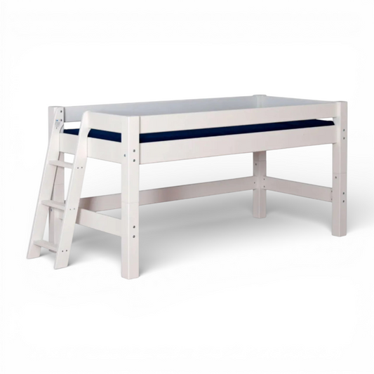 Lahe - Half high bed with slant ladder end mount - 90x200 cm - White