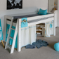 Lahe - Half high bed with slant ladder end mount - 90x200 cm - White displayed in a stylish children's room.