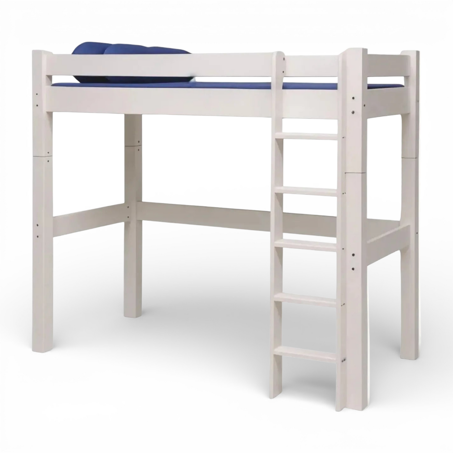 Lahe - Highbed with straight ladder - 90x200 cm - White featuring a sturdy design and functional staircase.