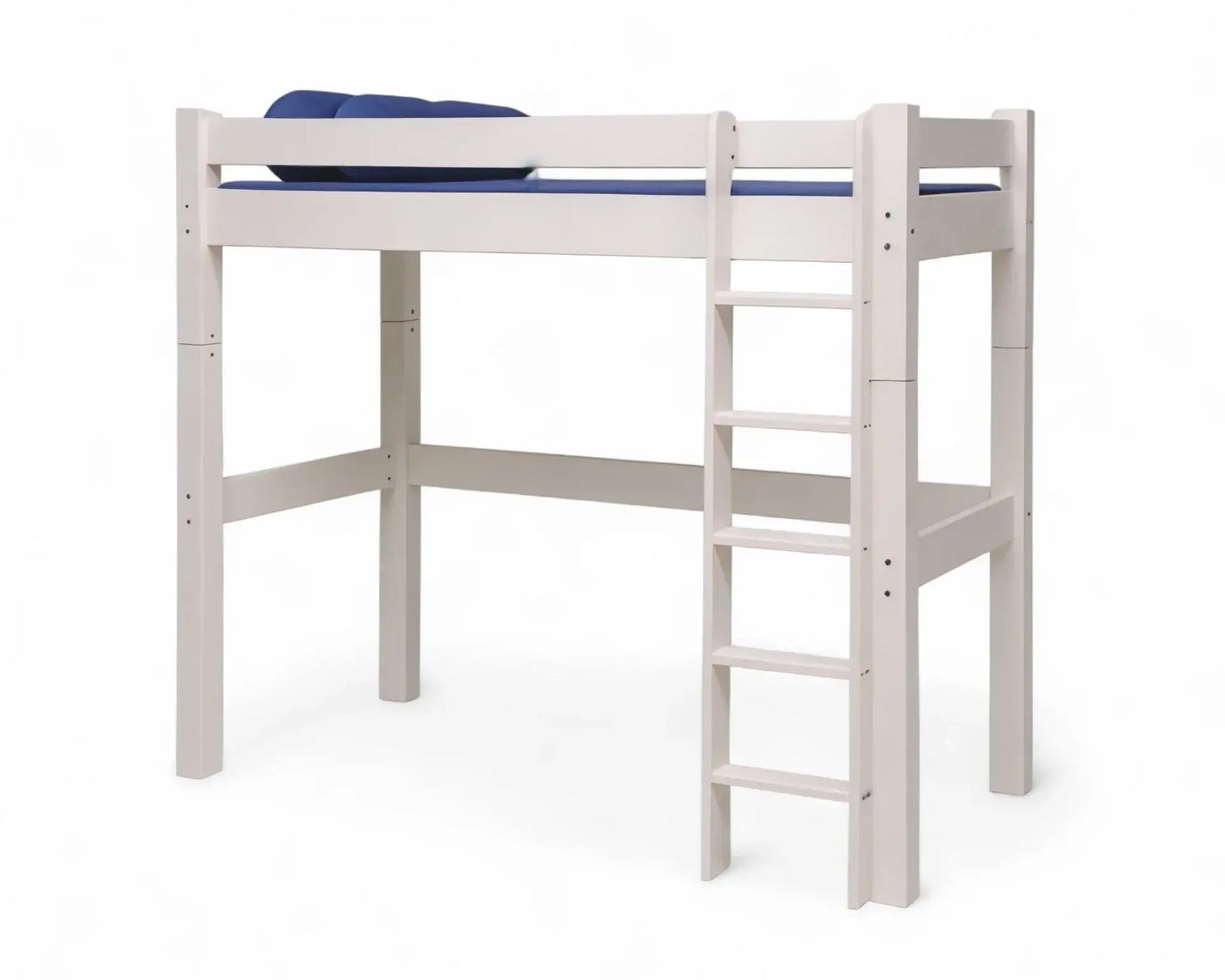 Lahe - Highbed with straight ladder - 90x200 cm - White featuring a sturdy design and functional staircase.