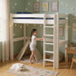 Lahe - Highbed with straight ladder - 90x200 cm - White in a stylish children's room with natural wood decor.
