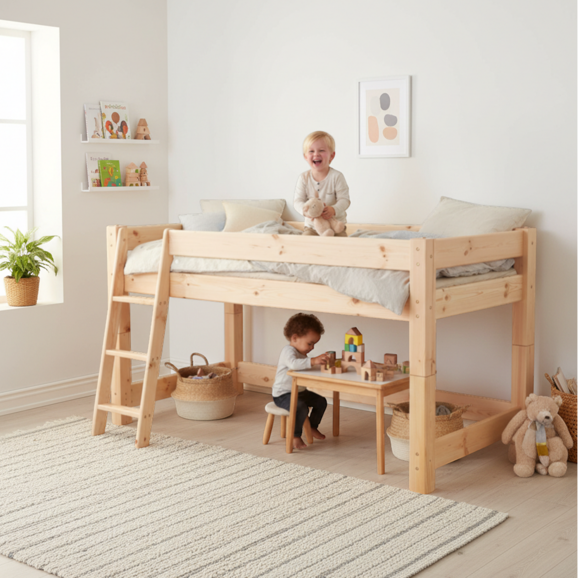 Lahe mid-height bed lifestyle image