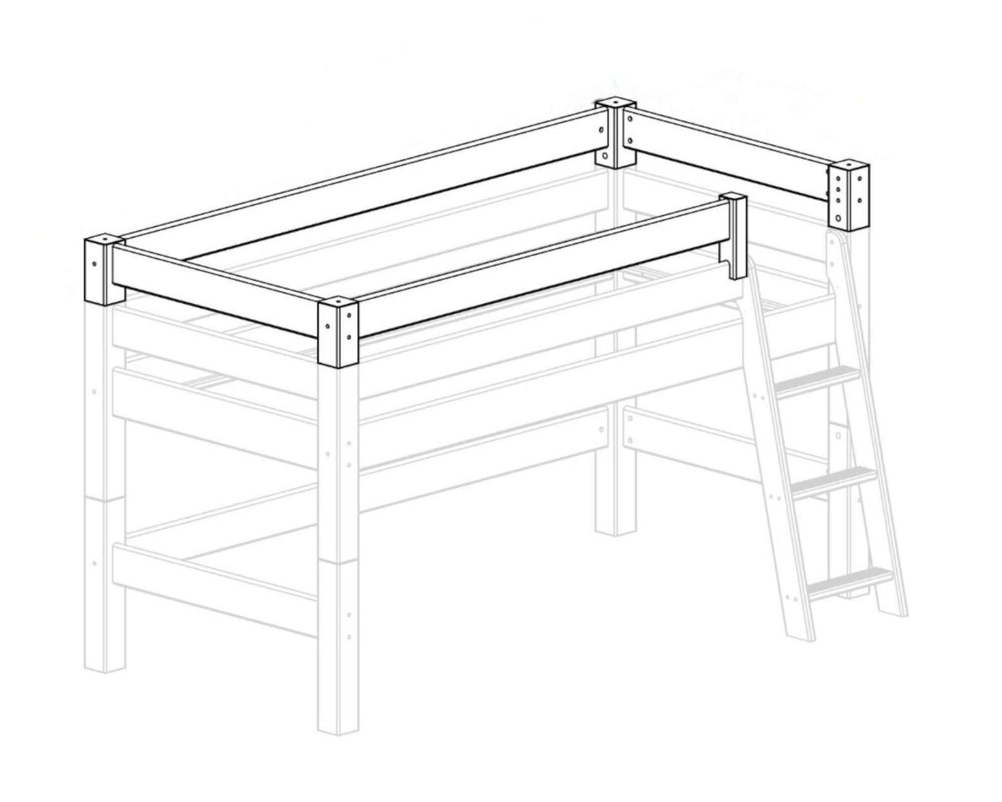 Lahe - Safety barrier all around - 90x200 cm safety rail illustration with ladder for high bed.