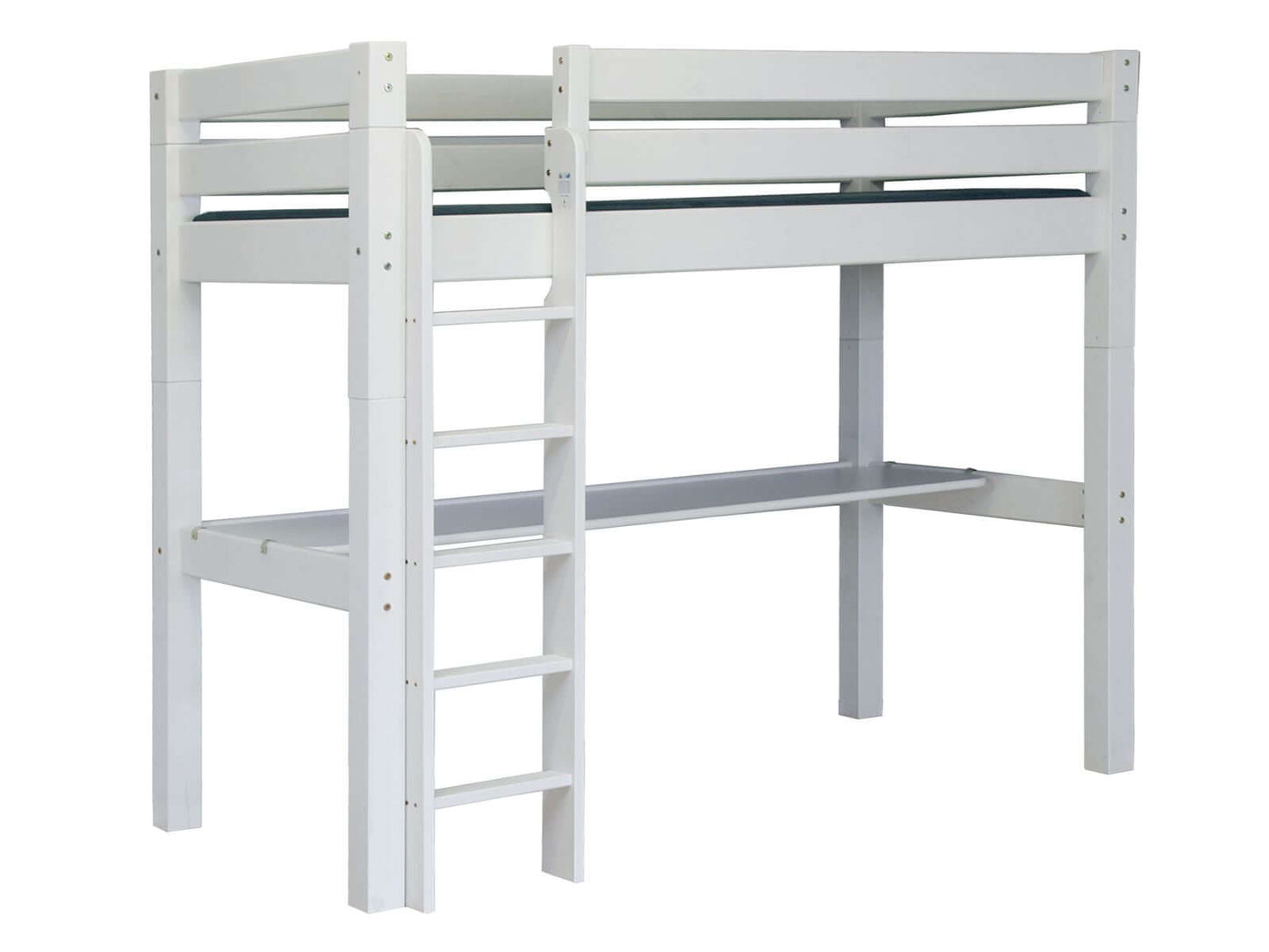 Lahe - Safety barrier all around - 90x200 cm bed with ladder in a sleek white finish.