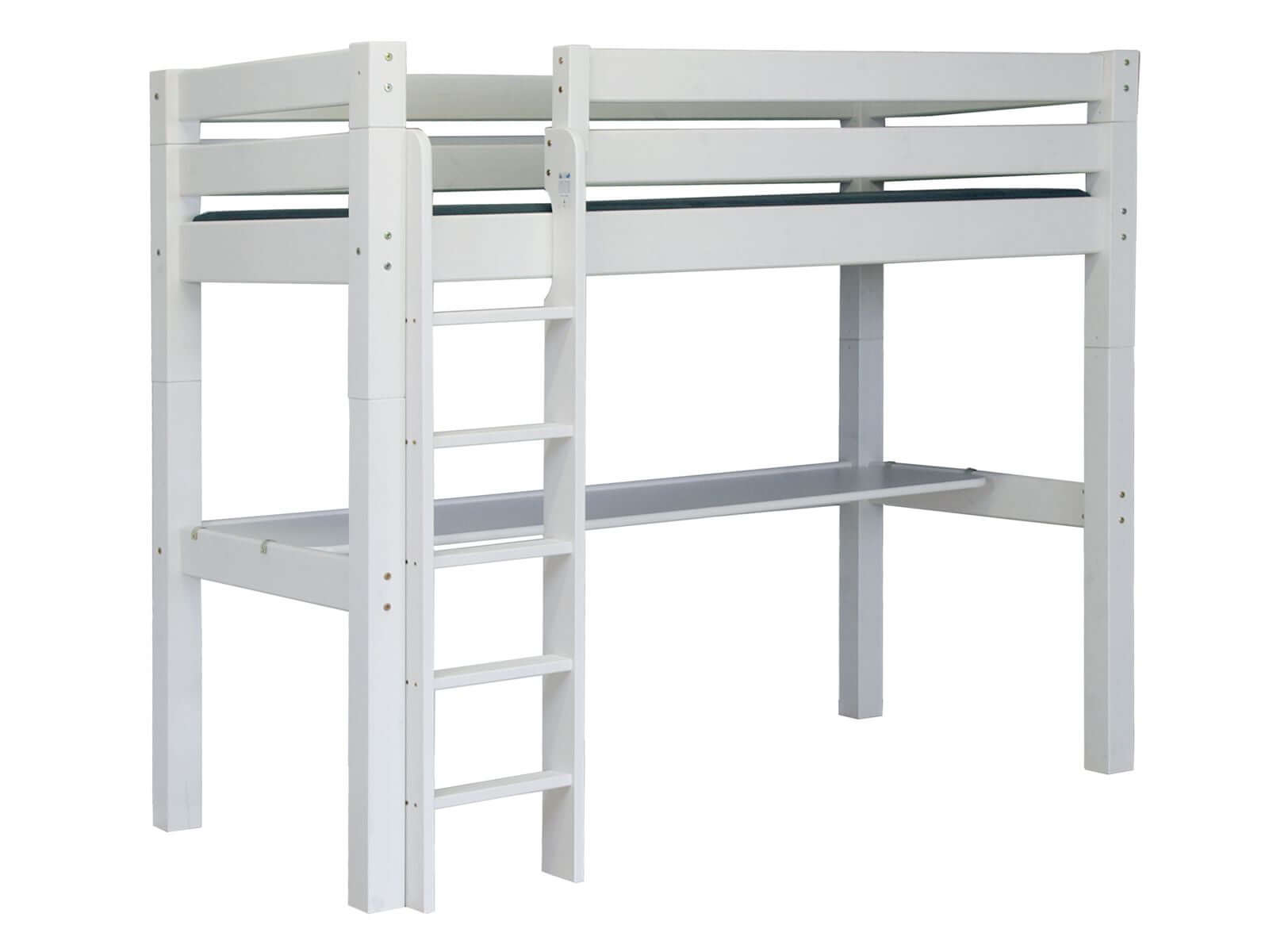 Lahe - Safety barrier all around - 90x200 cm bed with ladder in a sleek white finish.