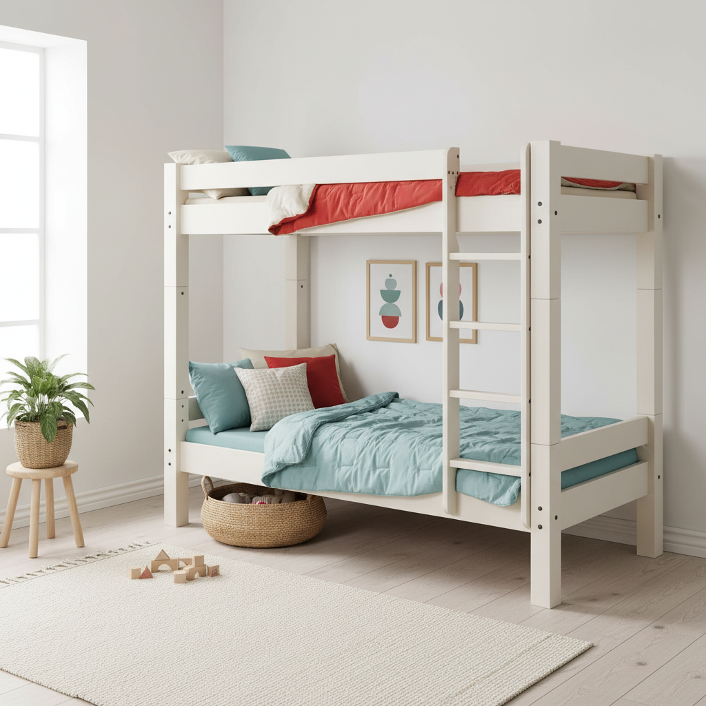 Lahe white bunk bed with straight ladder lifestyle image