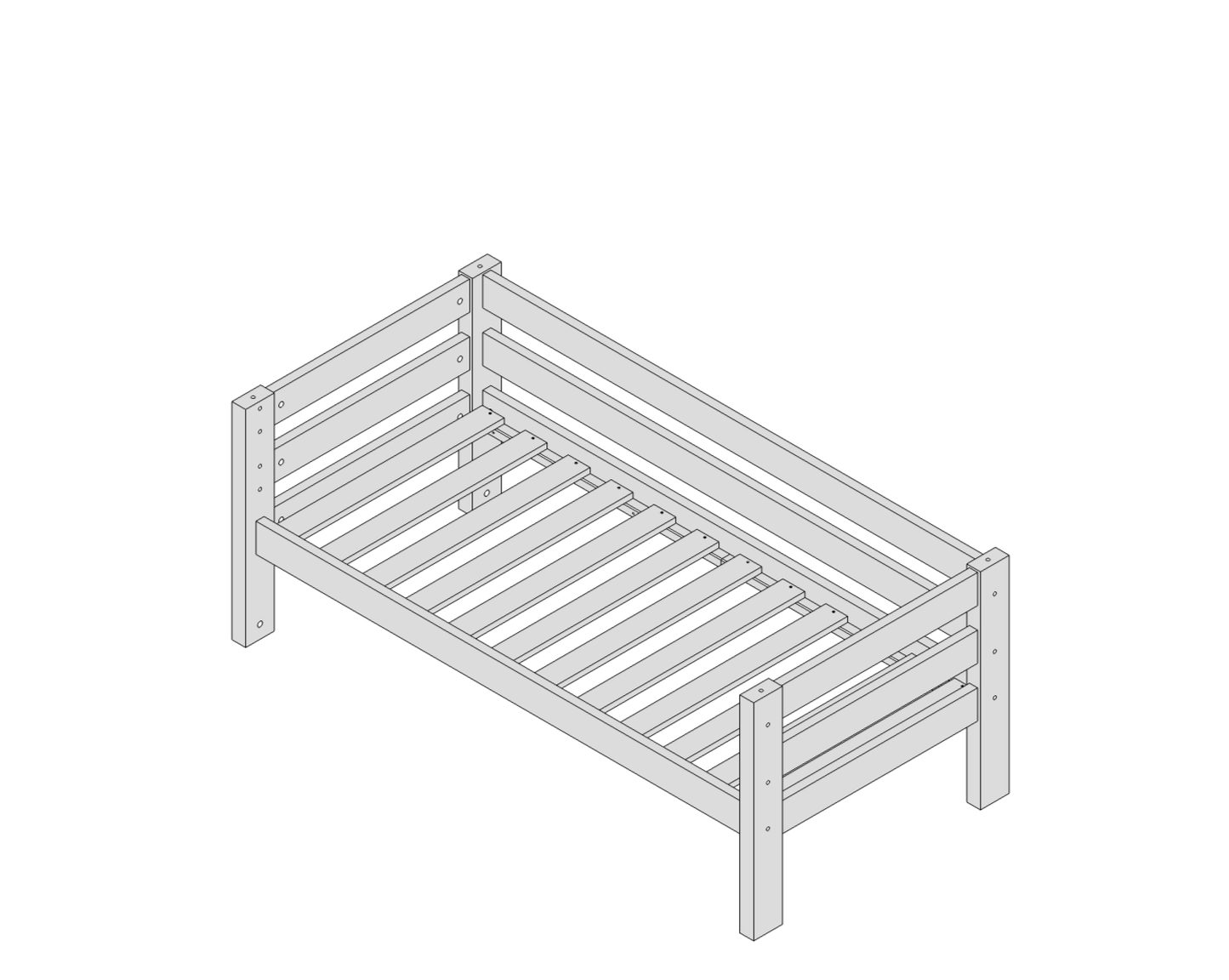 Leevi - Bed 3-in-1 - 70x160 - White bed frame design with slats for support