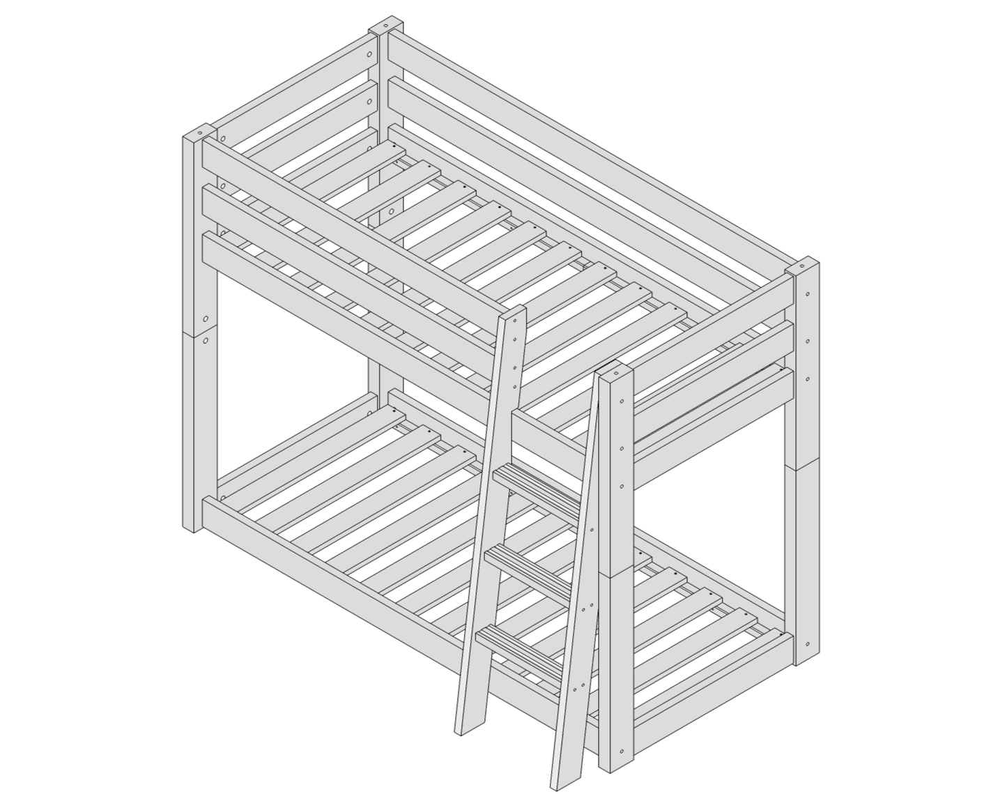 Leevi - Bed 3-in-1 - 70x160 - White design with ladder and adjustable height for versatile use.