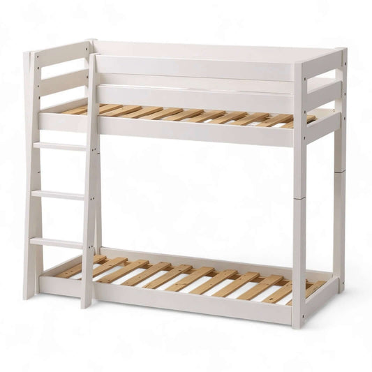 Leevi - Bed 3-in-1 - 70x160 - White with a ladder and wooden slats for versatile sleeping options.