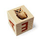 Nature Alpabet Blocks - Estonian Alphabet - Set of 30 with an owl illustration and the letter E on a wooden block.