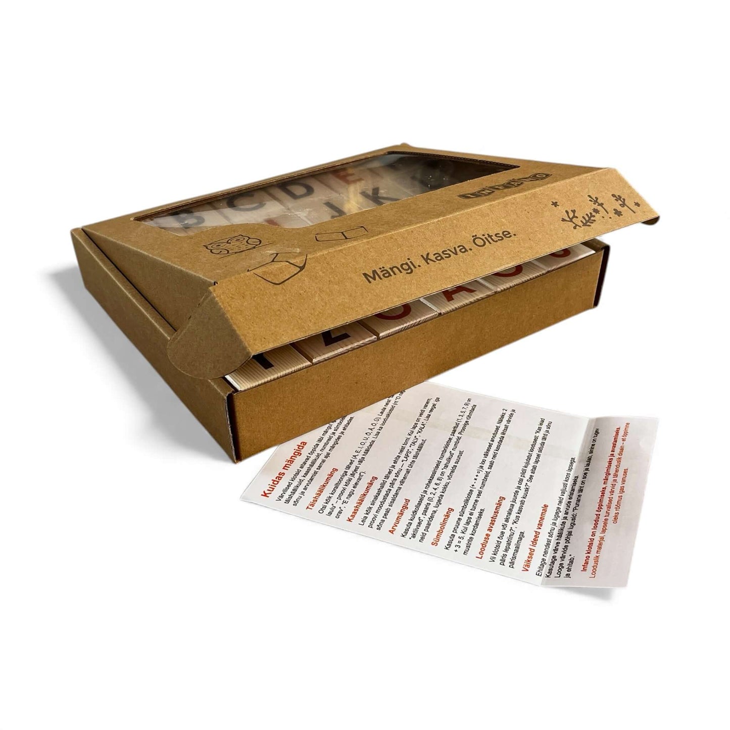 Nature Alpabet Blocks - Estonian Alphabet - Set of 30 packaging with instructions visible.