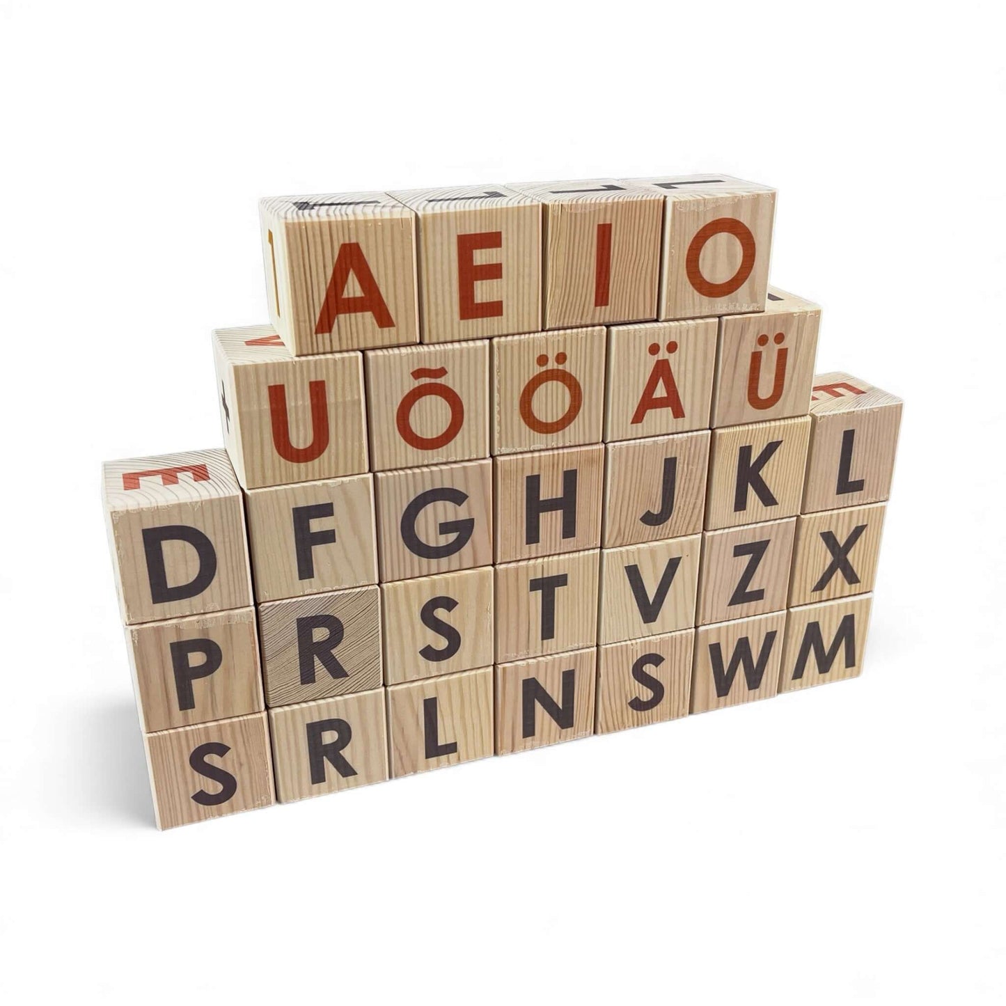 Nature Alphabet Blocks - Estonian Alphabet - Set of 30 featuring colorful letters on wooden blocks