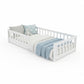 Rose | Floor Bed | Montessori Bed with Safety Rails | 90x200 cm in white with soft pillows and blanket.