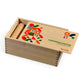Throwing game - Scatter wooden box with colorful design, containing game sticks and rule card.