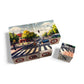 Set of wooden blocks with street scene design on a white background