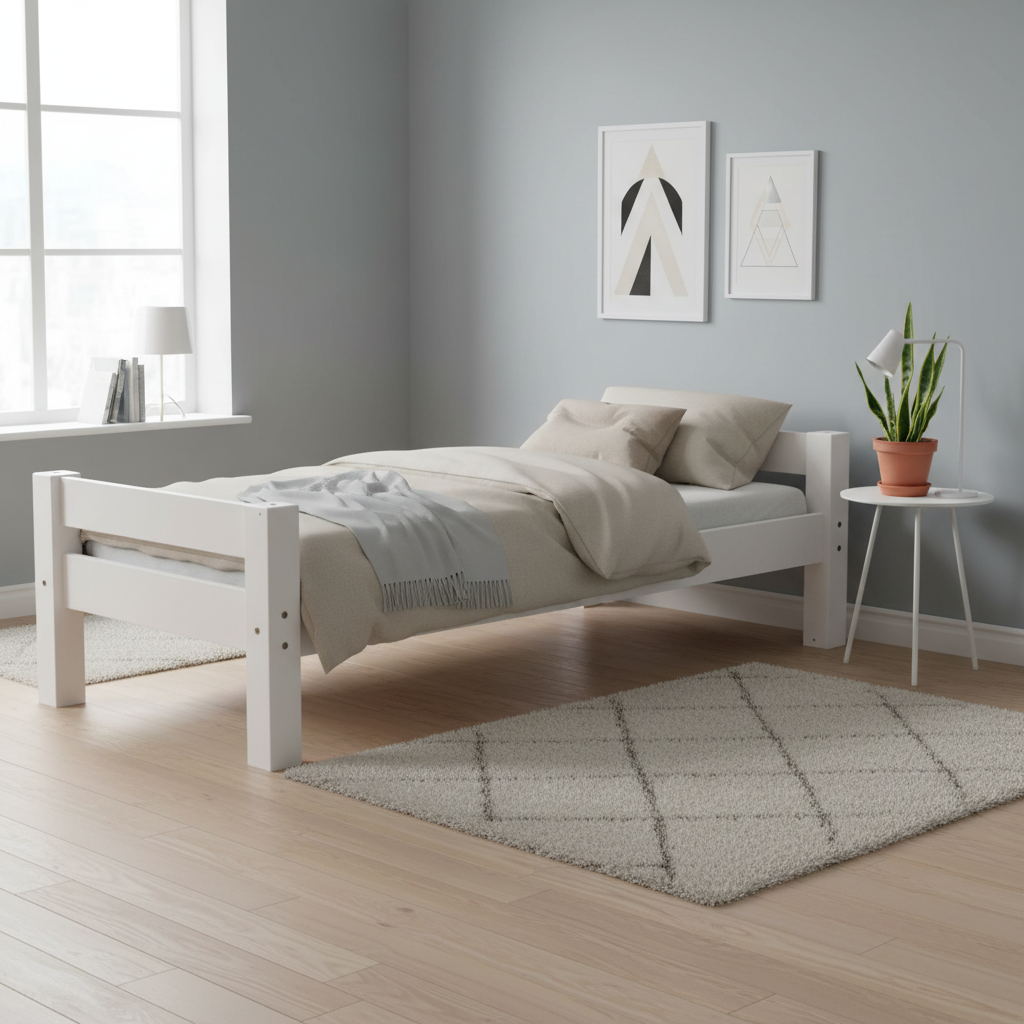 White compact bed lifestyle image without drawers