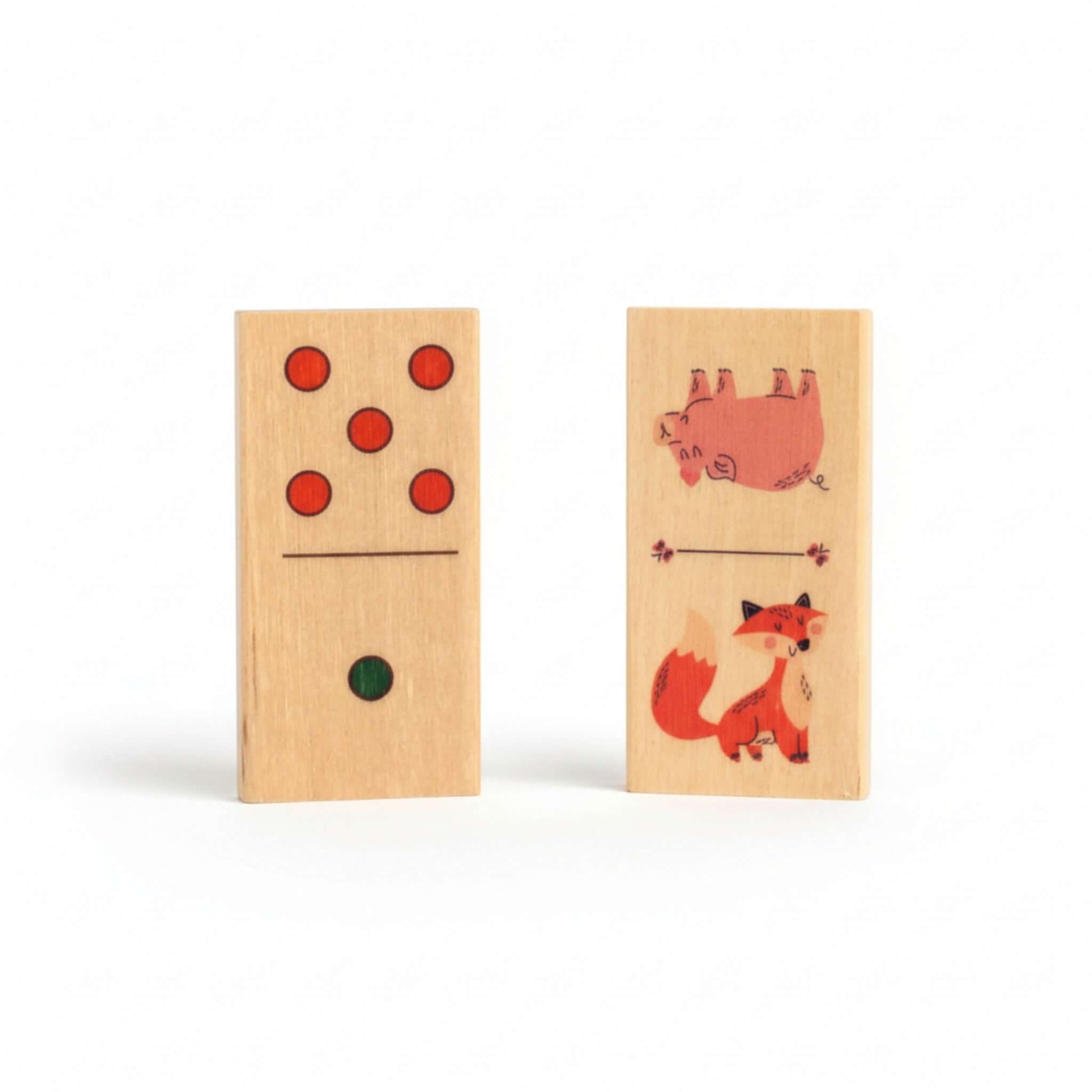 Board game - Dominoes - Animals and dots - Wooden blocks with dots and animal illustrations.