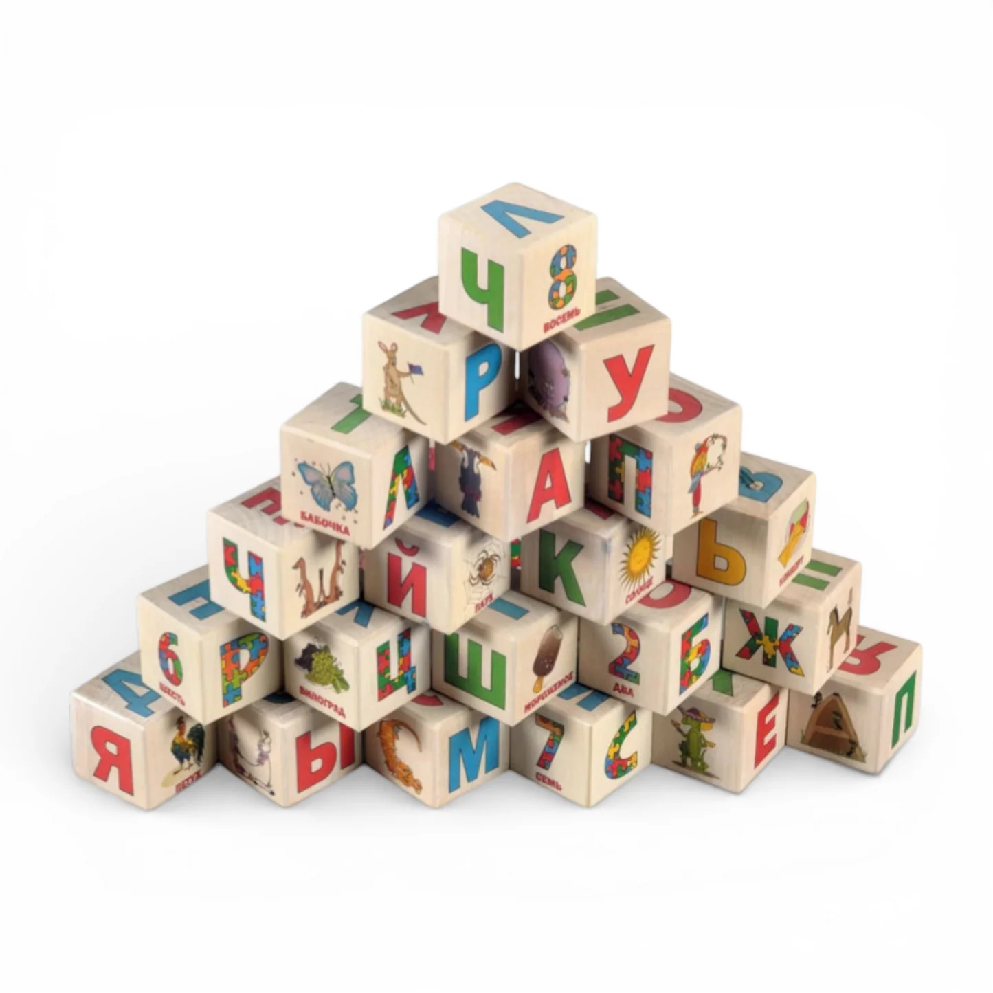 Träbokstavsblock - ryskt alfabet - 30 st