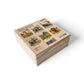 Wooden Puzzle Cubes – Savanna Adventures packaging showing animals like lions, elephants, zebras, and giraffes.
