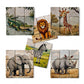 Wooden Puzzle Cubes – Savanna Adventures featuring colorful animal images like lion, elephant, zebra, and giraffe.