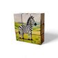 Wooden Puzzle Cubes – Savanna Adventures featuring a colorful zebra block design for kids.