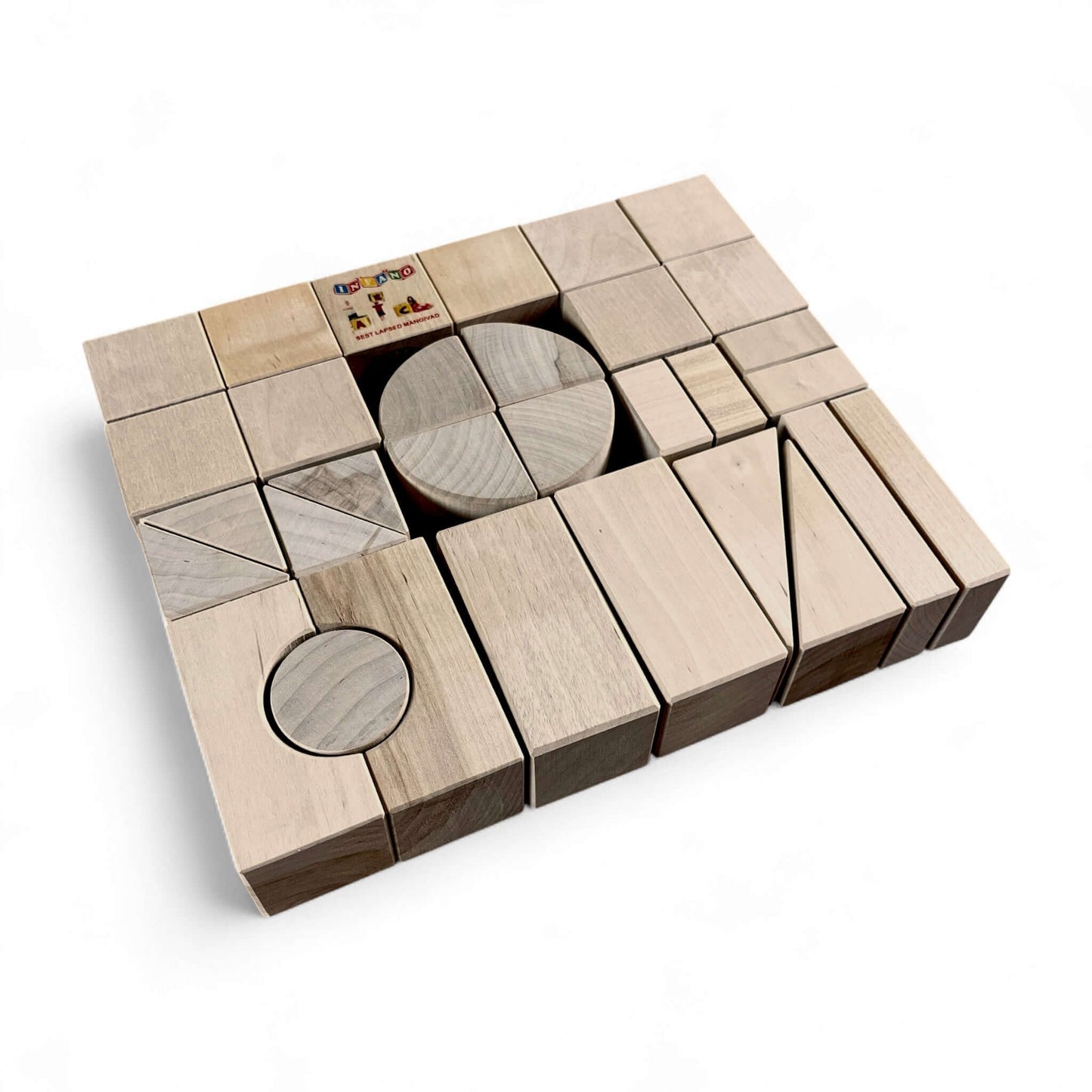 Wooden Toy Block Set – 31 Pieces displayed in a variety of shapes and sizes for building and imaginative play.