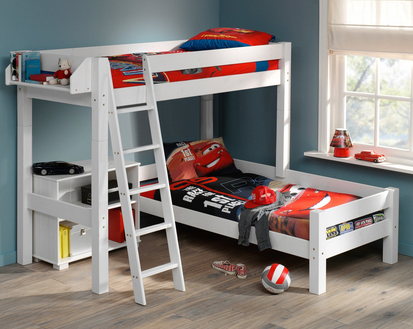 Lahe - Corner bunk bed with slant ladder - 90x200 cm - White
