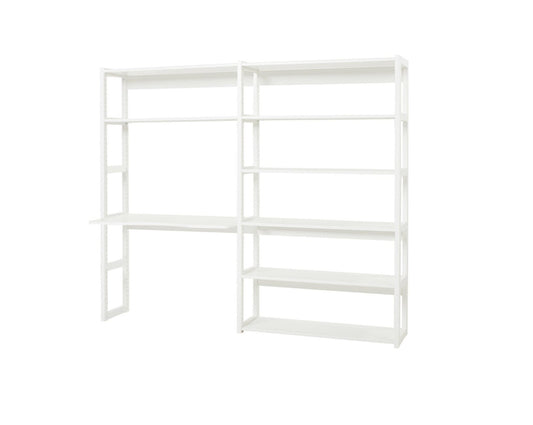 Storey - Shelf with 2 sections, 8 shelves and desk - 100 cm - White