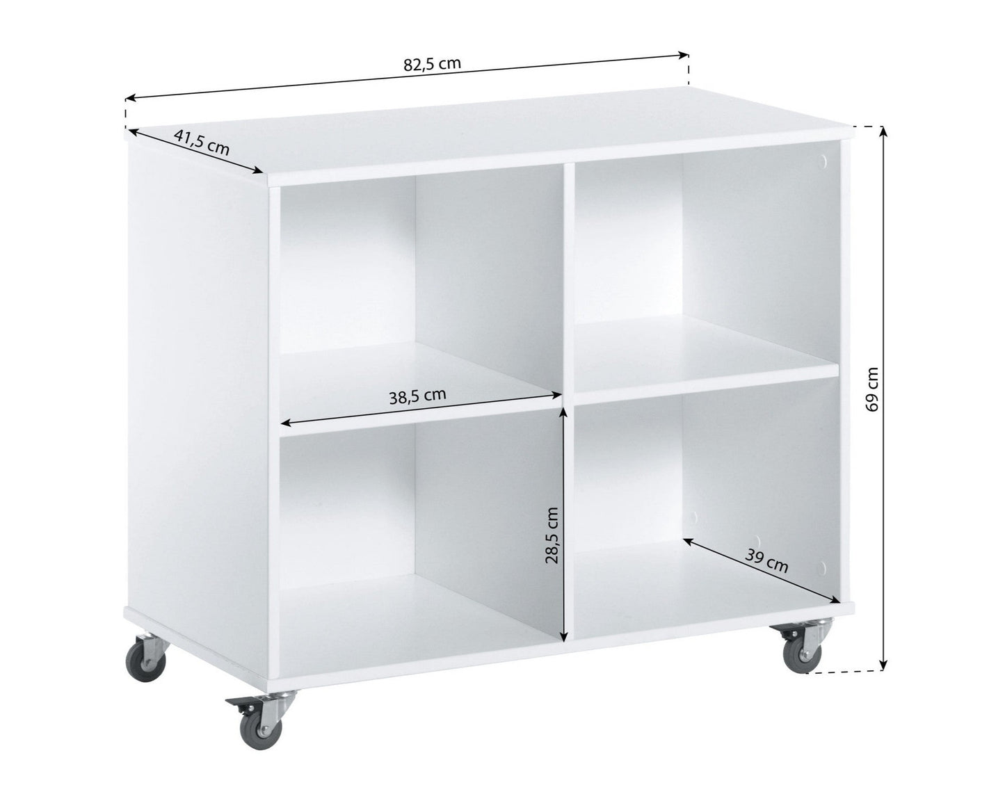 Bookshelf on wheels - 90 cm - white